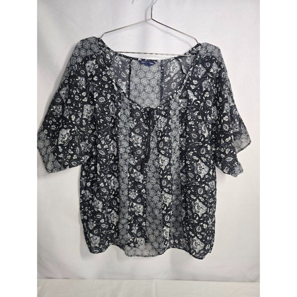 American Eagle Boho Floral Tie-Neck Blouse • XXL • Excellent Condition